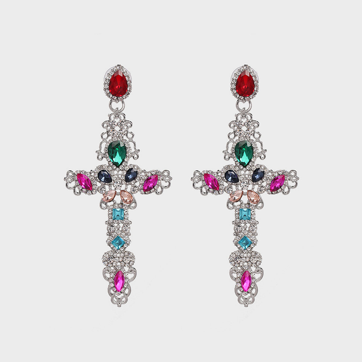Rhinestone Alloy Cross Earrings