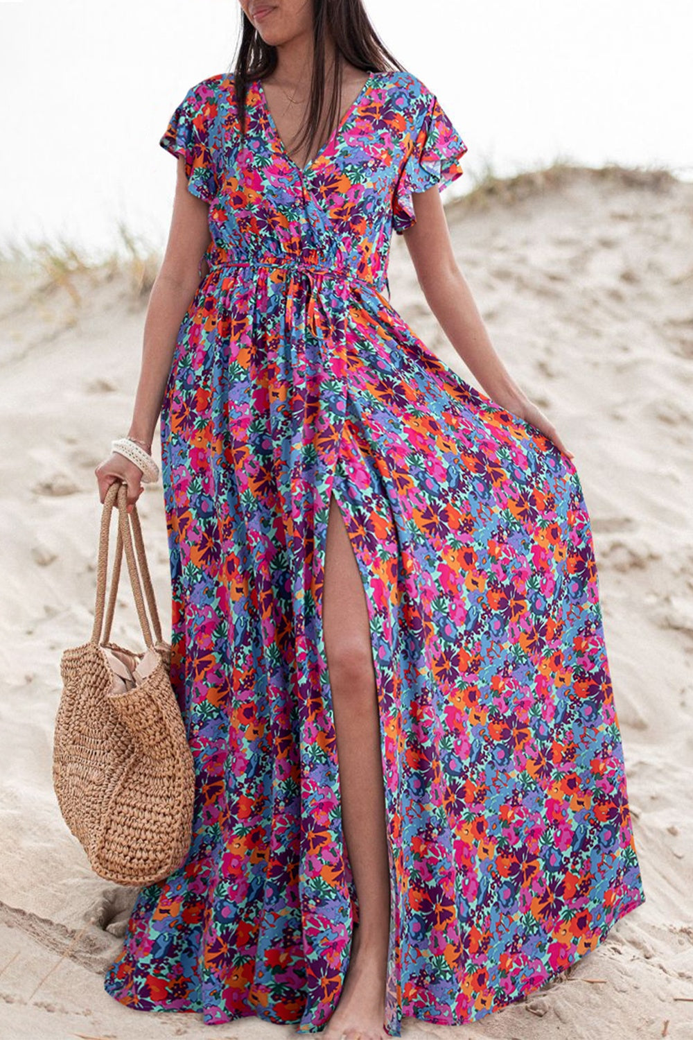 Slit Printed Cap Sleeve Maxi Dress. I've Got To Have This For This Summer