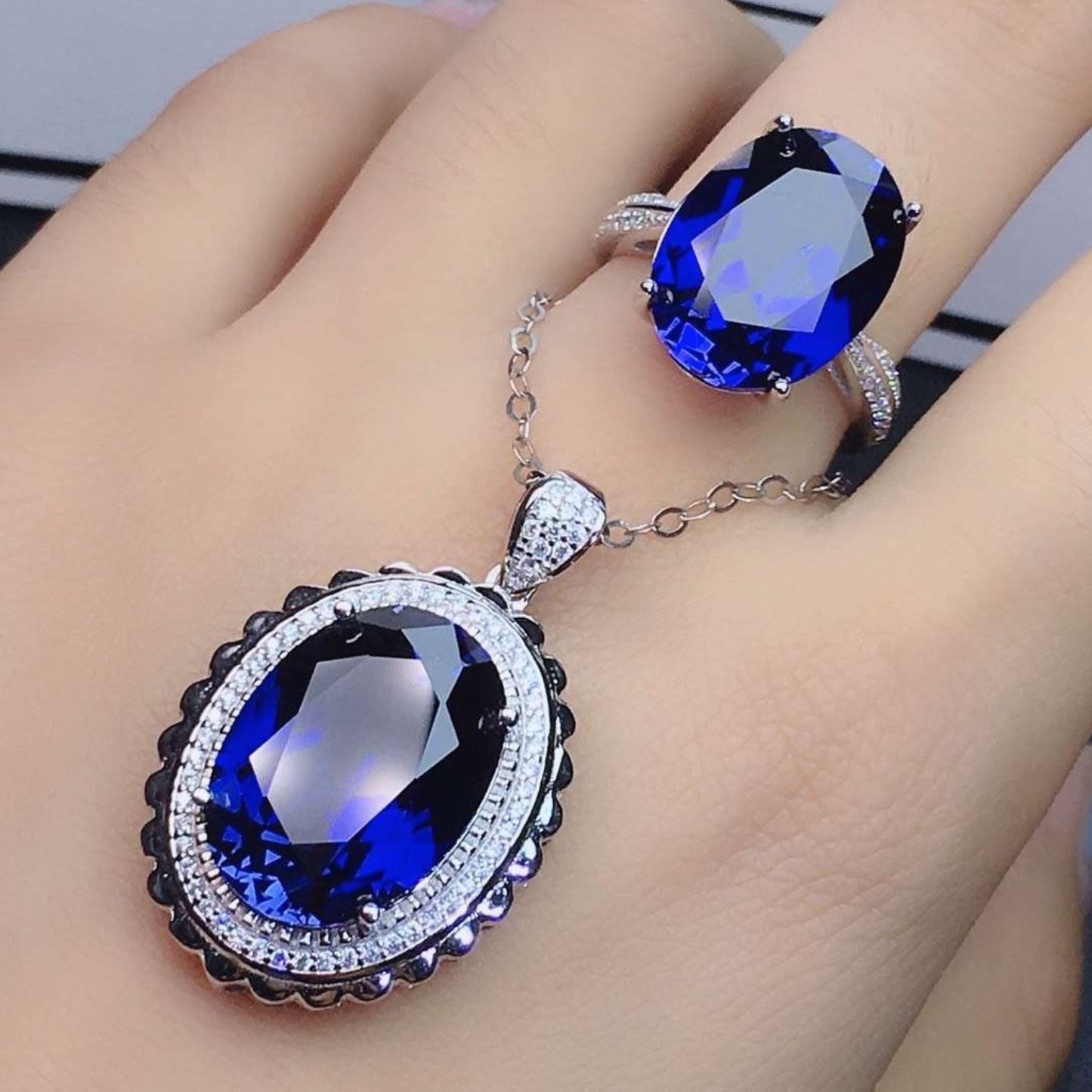 Platinum-Plated Artificial Gemstone Ring