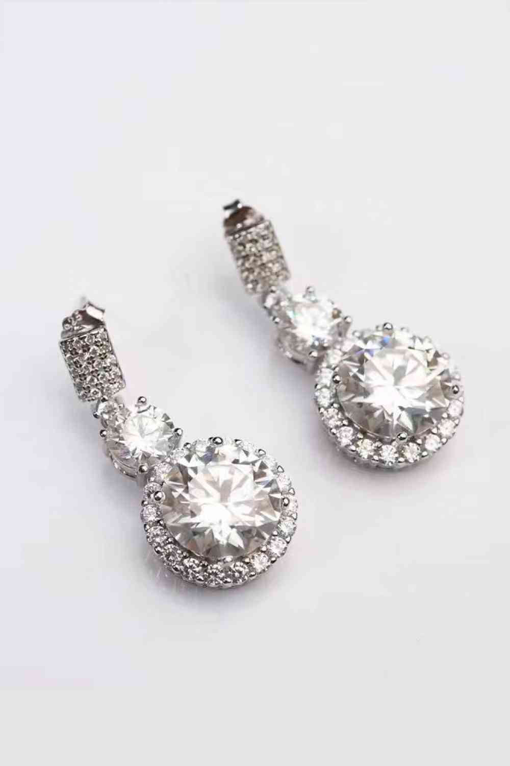 Exquisite 12 Carat Moissanite Platinum-Plated Drop Earrings