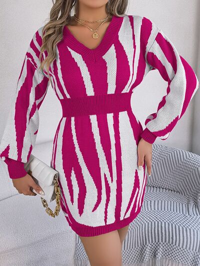 I'm Ready For The Holliday Parties Animal Print V-Neck Long Sleeve Sweater Dress