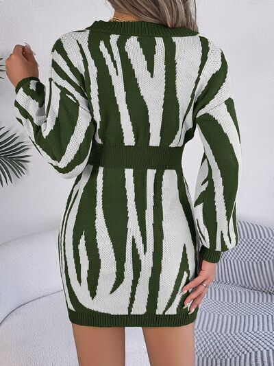 I'm Ready For The Holliday Parties Animal Print V-Neck Long Sleeve Sweater Dress