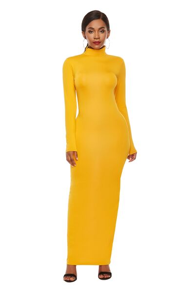 Mock Neck Long Sleeve Maxi Slim Dress