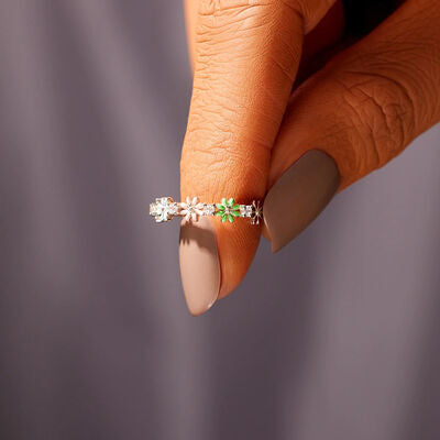 Flower Shape 925 Sterling Silver Zircon Ring