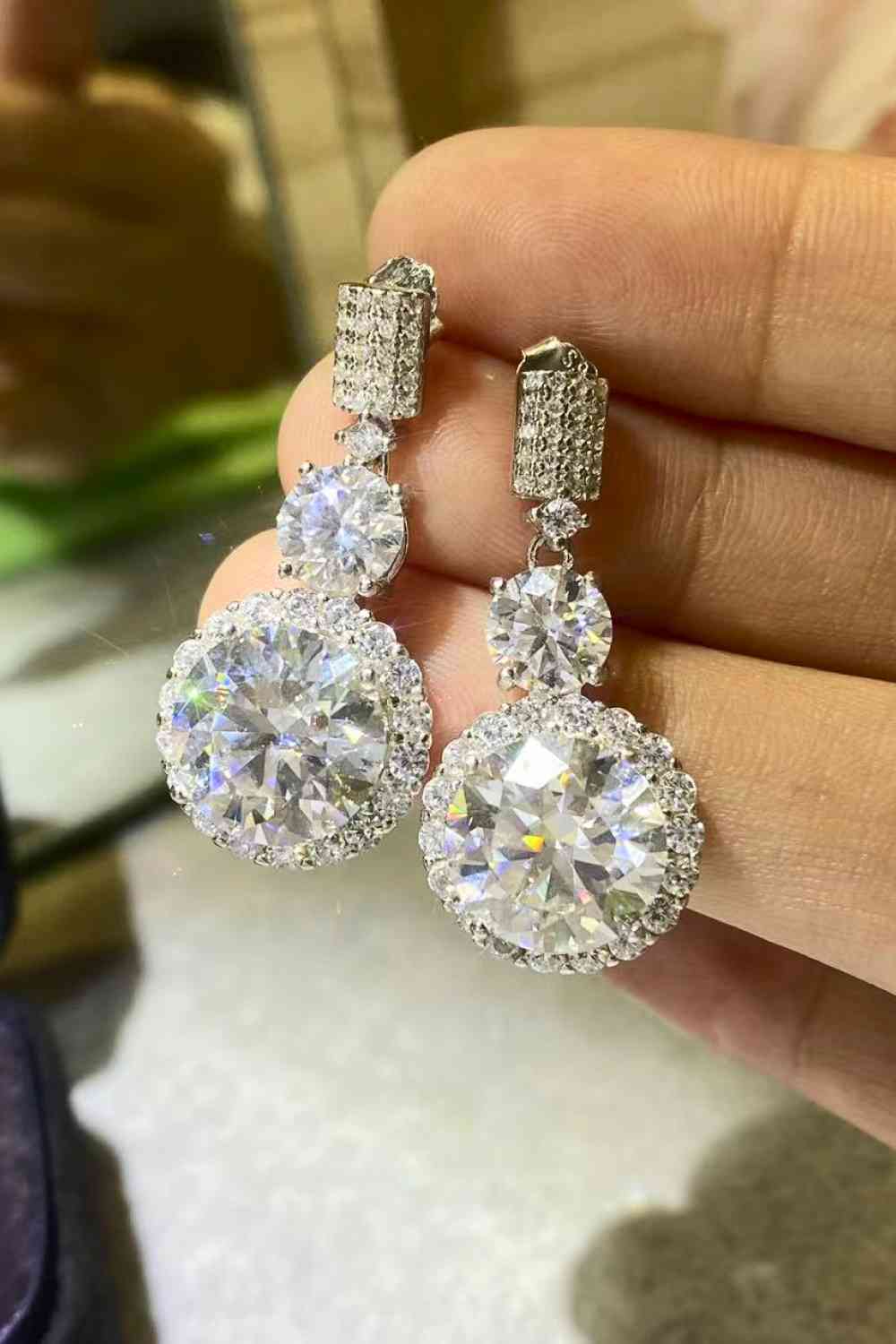 Exquisite 12 Carat Moissanite Platinum-Plated Drop Earrings