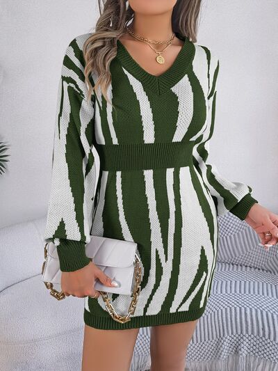 I'm Ready For The Holliday Parties Animal Print V-Neck Long Sleeve Sweater Dress